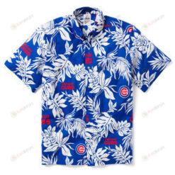 Chicago Cubs Flower & Leaf Pattern Hawaiian Shirt In White & Blue