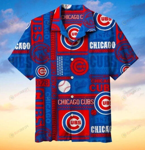 Chicago Cubs Graphic Print Hawaiian Shirt In Red & Blue