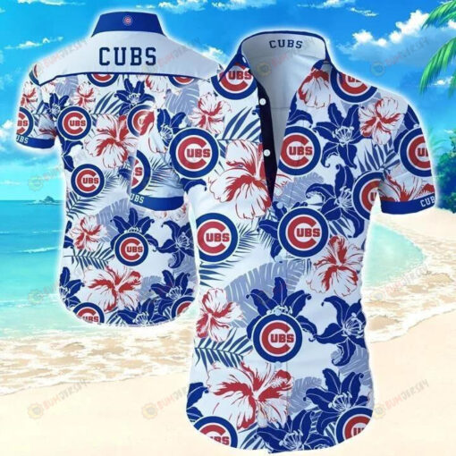Chicago Cubs Hibiscus Curved Hawaiian Shirt In Blue