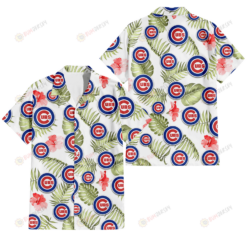 Chicago Cubs Light Salmon Hibiscus Green Leaf White Background 3D Hawaiian Shirt