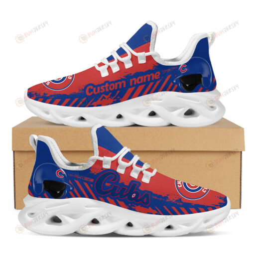 Chicago Cubs Logo Helmet And Stripe Pattern Custom Name 3D Max Soul Sneaker Shoes