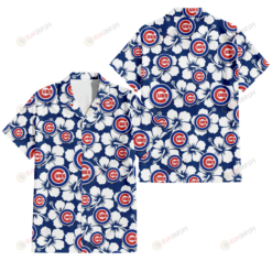 Chicago Cubs Modern White Hibiscus Navy Background 3D Hawaiian Shirt