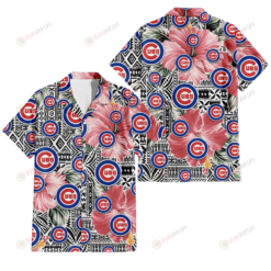 Chicago Cubs Pink Hibiscus Black Pattern White Background 3D Hawaiian Shirt