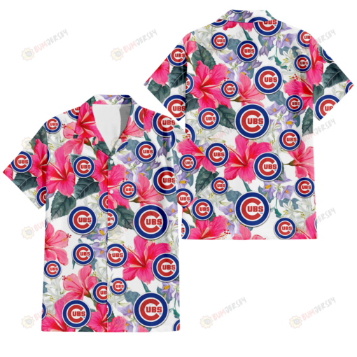 Chicago Cubs Pink Hibiscus White Orchid White Background 3D Hawaiian Shirt