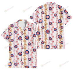 Chicago Cubs Pink Hibiscus Yellow Pink Orchid White Background 3D Hawaiian Shirt