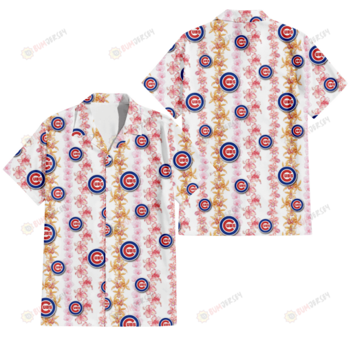 Chicago Cubs Pink Hibiscus Yellow Pink Orchid White Background 3D Hawaiian Shirt
