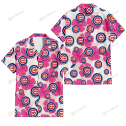 Chicago Cubs Pink White Hibiscus Misty Rose Background 3D Hawaiian Shirt