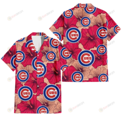 Chicago Cubs Red Beige Hibiscus Beige Background 3D Hawaiian Shirt