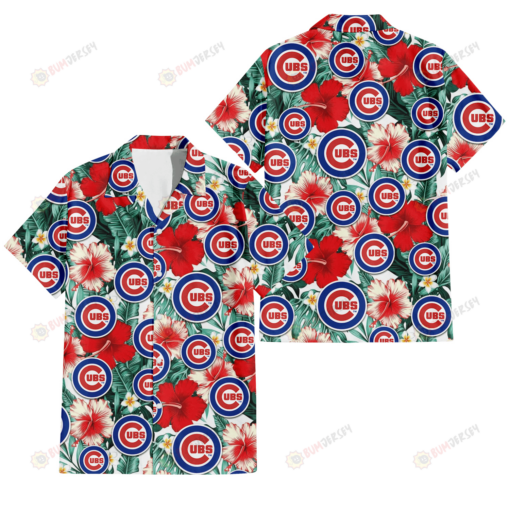 Chicago Cubs Red Coral Hibiscus White Porcelain Flower Banana Leaf 3D Hawaiian Shirt