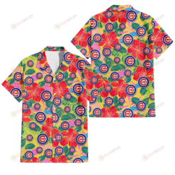 Chicago Cubs Red Hibiscus Green Blue Leaf Yellow Background 3D Hawaiian Shirt