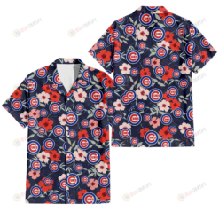 Chicago Cubs Red Pink White Hibiscus Black Background 3D Hawaiian Shirt