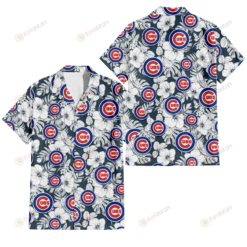 Chicago Cubs Sketch Hibiscus Leaf Dark Gray Background 3D Hawaiian Shirt