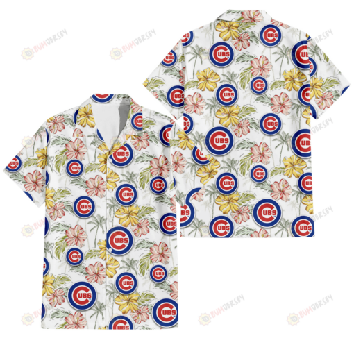 Chicago Cubs Sketch Red Yellow Coconut Tree White Background 3D Hawaiian Shirt