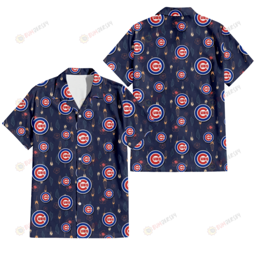 Chicago Cubs Small Hibiscus Buds Navy Background 3D Hawaiian Shirt