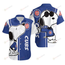 Chicago Cubs Snoopy Art Pattern Curved Hawaiian Shirt In White & Blue