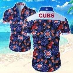 Chicago Cubs Team Logo Pattern Curved Hawaiian Shirt in Blue