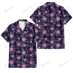 Chicago Cubs Thistle Sketch Hibiscus Dark Slate Blue Background 3D Hawaiian Shirt