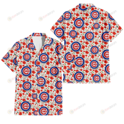 Chicago Cubs Tiny Red Hibiscus Green Leaf White Cube Background 3D Hawaiian Shirt