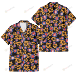 Chicago Cubs Tiny Yellow Hibiscus Black Background 3D Hawaiian Shirt