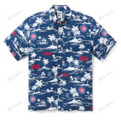 Chicago Cubs Tree Pattern Curved Hawaiian Shirt In White & Blue