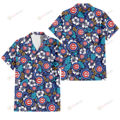 Chicago Cubs White Hibiscus Ceramic Style Navy Background 3D Hawaiian Shirt