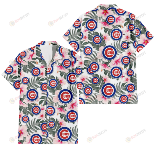 Chicago Cubs White Hibiscus Green Leaf White Background 3D Hawaiian Shirt