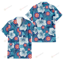 Chicago Cubs White Hibiscus Turquoise Banana Leaf Navy Background 3D Hawaiian Shirt