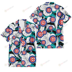 Chicago Cubs White Hibiscus Turquoise Wave Black Background 3D Hawaiian Shirt