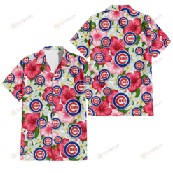 Chicago Cubs White Porcelain Flower Pink Hibiscus White Background 3D Hawaiian Shirt