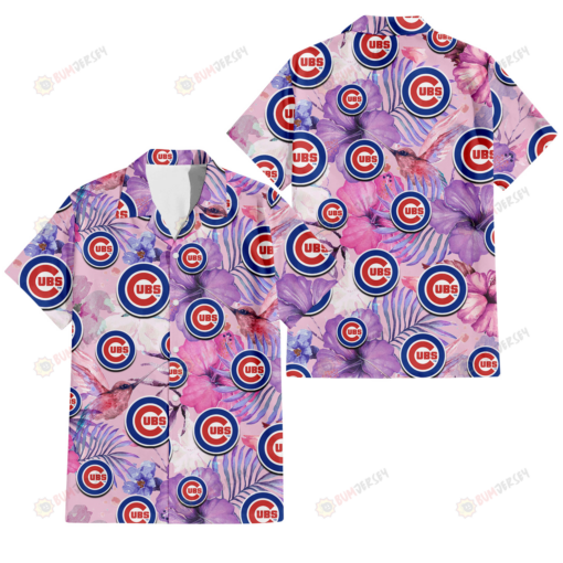 Chicago Cubs White Purple Hibiscus Pink Hummingbird Pink Background 3D Hawaiian Shirt