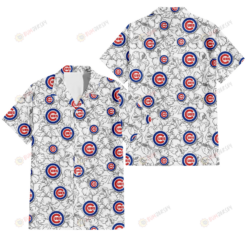Chicago Cubs White Sketch Hibiscus Pattern White Background 3D Hawaiian Shirt