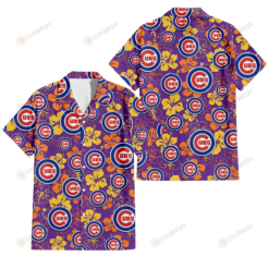 Chicago Cubs Yellow And Orange Hibiscus Purple Background 3D Hawaiian Shirt