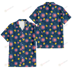 Chicago Cubs Yellow Hibiscus Cadet Blue Leaf Navy Background 3D Hawaiian Shirt
