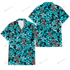 Chicago White Sox Blue Hibiscus Blue Coconut Tree Black Background 3D Hawaiian Shirt