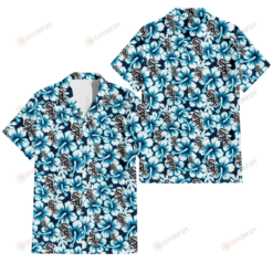 Chicago White Sox Blue Line White Hibiscus Black Background 3D Hawaiian Shirt