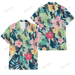 Chicago White Sox Colorful Sketch Hibiscus Dark Green Background 3D Hawaiian Shirt