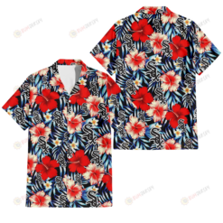 Chicago White Sox Coral Red Hibiscus Blue Palm Leaf Black Background 3D Hawaiian Shirt