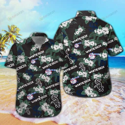Chicago White Sox Floral & Leaf Pattern Curved Hawaiian Shirt In Dark Green
