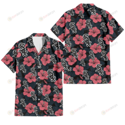 Chicago White Sox Light Coral Hibiscus Gray Leaf Black Background 3D Hawaiian Shirt