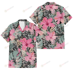 Chicago White Sox Light Pink Hibiscus Pale Green Leaf Black Background 3D Hawaiian Shirt