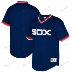 Chicago White Sox Mitchell And Ness Big And Tall Cooperstown Collection Mesh Wordmark V-neck Jersey - Navy