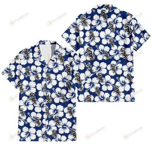 Chicago White Sox Modern White Hibiscus Navy Background 3D Hawaiian Shirt