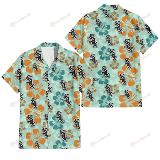 Chicago White Sox Orange Green Hibiscus Pale Green Background 3D Hawaiian Shirt