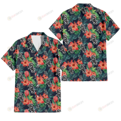 Chicago White Sox Orange Hibiscus Green Tropical Leaf Dark Background 3D Hawaiian Shirt