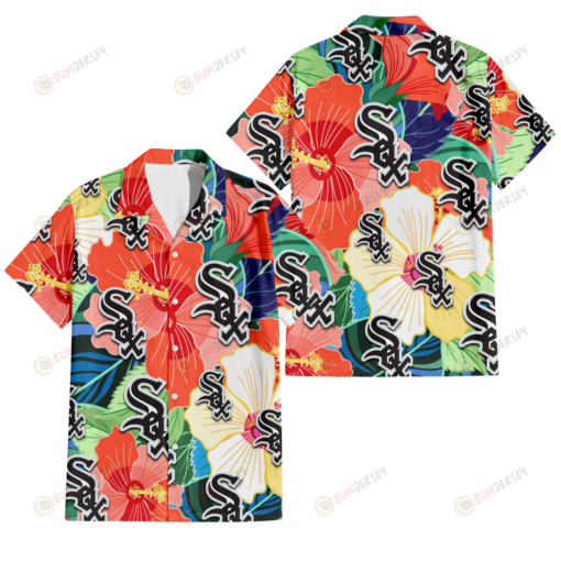 Chicago White Sox Orange White Tropical Hibiscus Green Leaf 3D Hawaiian Shirt