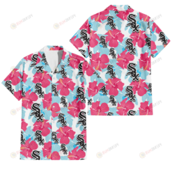 Chicago White Sox Pink Blue Hibiscus White Background 3D Hawaiian Shirt