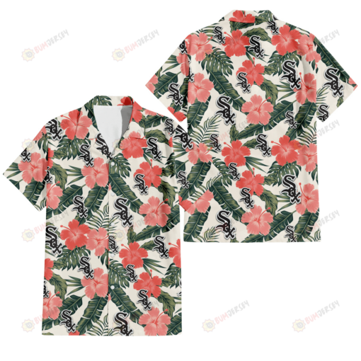 Chicago White Sox Pink Coral Hibiscus Banana Leaf Beige Background 3D Hawaiian Shirt