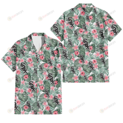 Chicago White Sox Pink Hibiscus Porcelain Flower Tropical Leaf White Background 3D Hawaiian Shirt