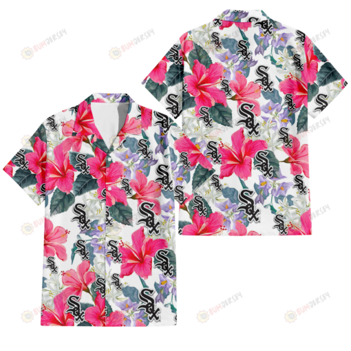 Chicago White Sox Pink Hibiscus White Orchid White Background 3D Hawaiian Shirt