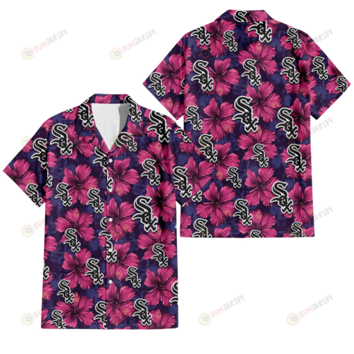Chicago White Sox Plum Vilolet Hibiscus Dark Navy Leaf Black 3D Hawaiian Shirt